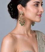 Gold plated kundan pearl ear chain earrings