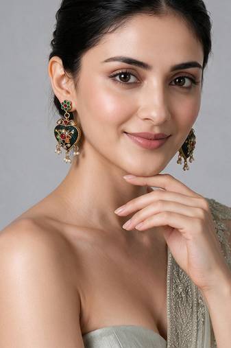 Gold plated multicolor kundan floral drop earrings