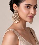 Gold plated pearl kundan layered chandbali earrings
