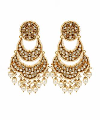 Gold plated pearl kundan layered chandbali earrings 2