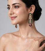 Gold plated emerald green and ruby red kundan statement earrings