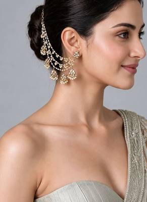 Gold plated pearl kundan layered earchain 1