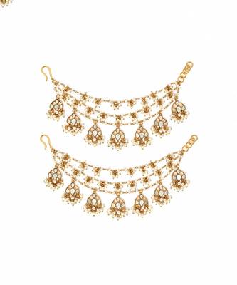 Gold plated pearl kundan layered earchain 2