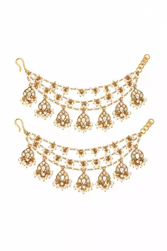 Gold plated pearl kundan layered earchain