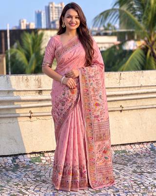 Women's zari woven kashmiri pashmina silk traditional saree with blouse 1