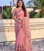 Women's zari woven kashmiri pashmina silk traditional saree with blouse