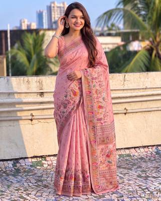Women's zari woven kashmiri pashmina silk traditional saree with blouse 3