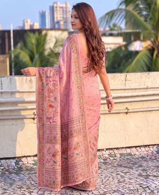 Women's zari woven kashmiri pashmina silk traditional saree with blouse 4