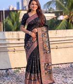 Women's zari woven kashmiri pashmina silk traditional saree with blouse