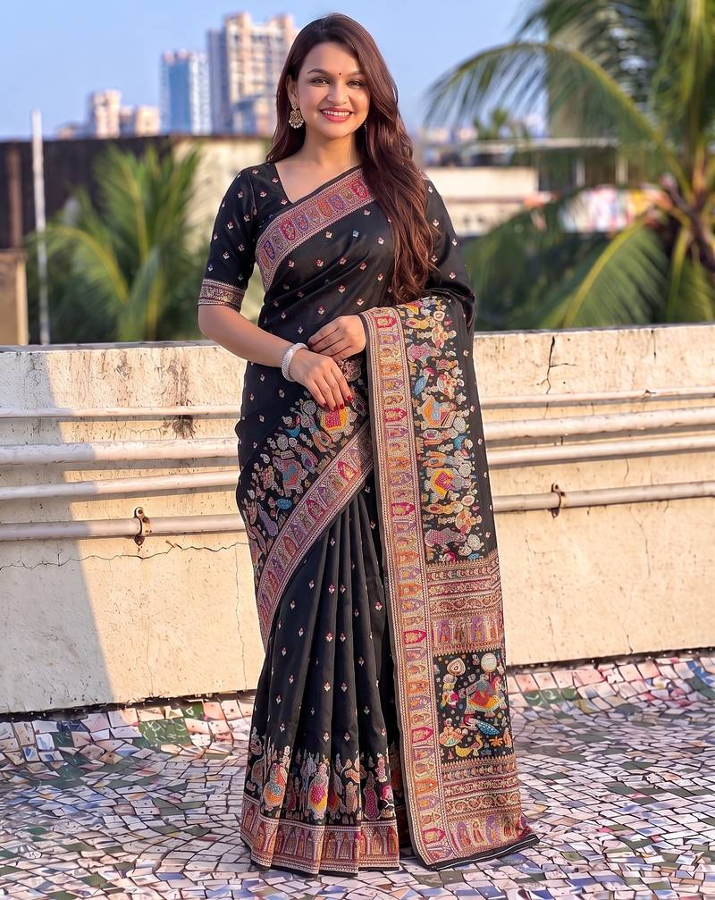Women's zari woven kashmiri pashmina silk traditional saree with blouse