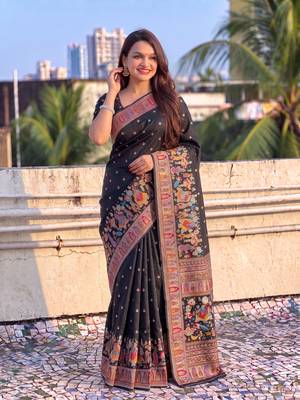 Women's zari woven kashmiri pashmina silk traditional saree with blouse 3