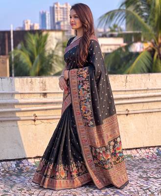 Women's zari woven kashmiri pashmina silk traditional saree with blouse 4