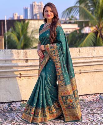 Women's zari woven kashmiri pashmina silk traditional saree with blouse 4