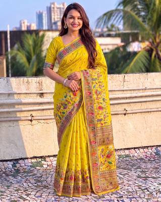 Women's zari woven kashmiri pashmina silk traditional saree with blouse 1