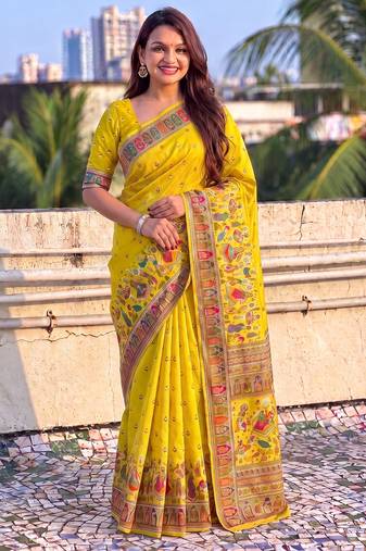 Women's zari woven kashmiri pashmina silk traditional saree with blouse