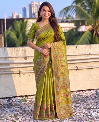 Women's zari woven kashmiri pashmina silk traditional saree with blouse 1