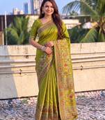 Women's zari woven kashmiri pashmina silk traditional saree with blouse