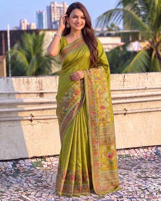Women's zari woven kashmiri pashmina silk traditional saree with blouse 3