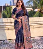 Women's zari woven kashmiri pashmina silk traditional saree with blouse