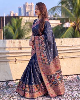 Women's zari woven kashmiri pashmina silk traditional saree with blouse 4