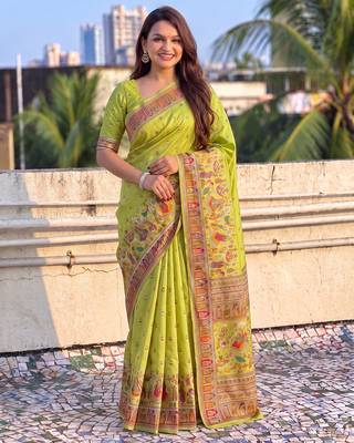 Women's zari woven kashmiri pashmina silk traditional saree with blouse 1