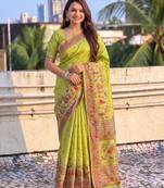 Women's zari woven kashmiri pashmina silk traditional saree with blouse