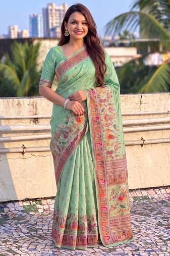 Women's zari woven kashmiri pashmina silk traditional saree with blouse