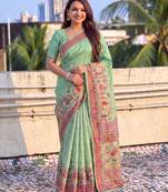 Women's zari woven kashmiri pashmina silk traditional saree with blouse