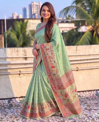 Women's zari woven kashmiri pashmina silk traditional saree with blouse 4