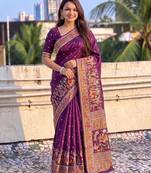 Women's zari woven kashmiri pashmina silk traditional saree with blouse