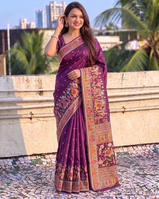 Women's zari woven kashmiri pashmina silk traditional saree with blouse 3
