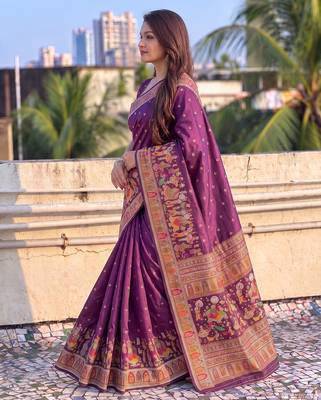 Women's zari woven kashmiri pashmina silk traditional saree with blouse 4