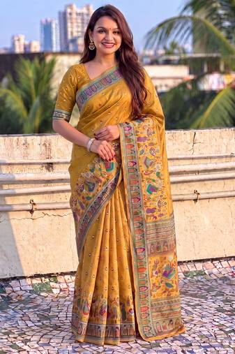Women's zari woven kashmiri pashmina silk traditional saree with blouse