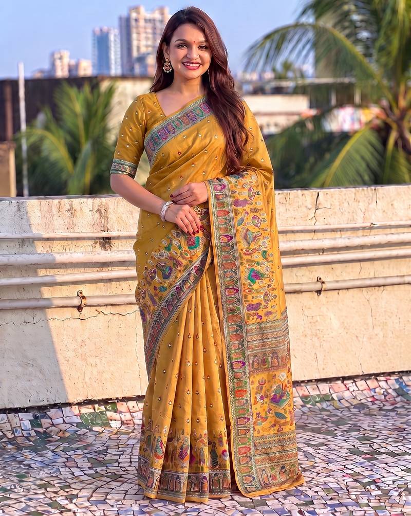 Women's zari woven kashmiri pashmina silk traditional saree with blouse