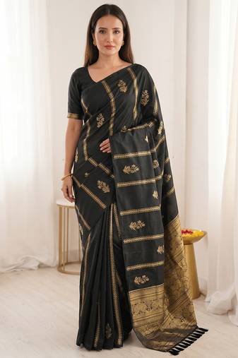 women's zari woven soft silk blend traditional saree with blouse