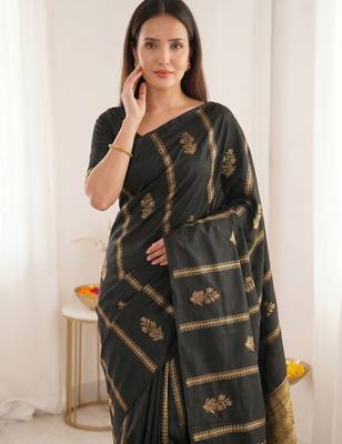 women's zari woven soft silk blend traditional saree with blouse 3