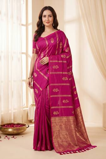 women's zari woven soft silk blend traditional saree with blouse