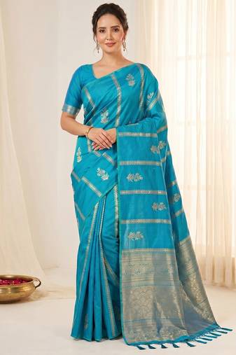 women's zari woven soft silk blend traditional saree with blouse
