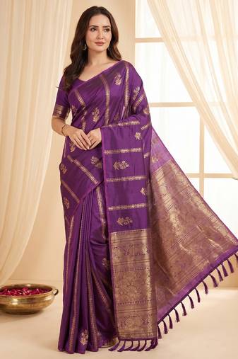 women's zari woven soft silk blend traditional saree with blouse