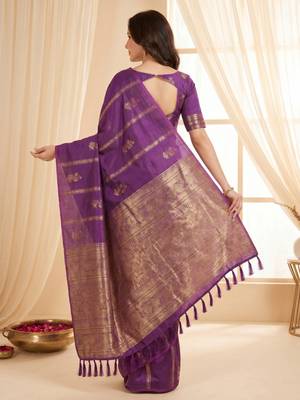 women's zari woven soft silk blend traditional saree with blouse 2