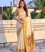 women's zari woven paithani silk blend traditional saree with blouse