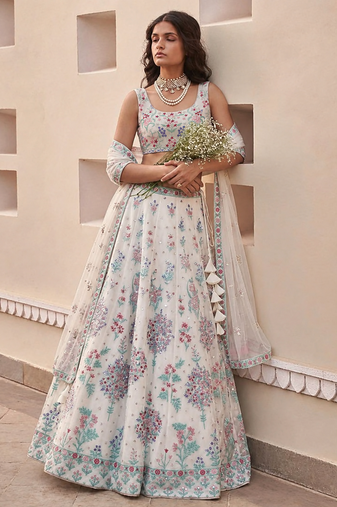 white embroidery georgette designer lehenga choli set