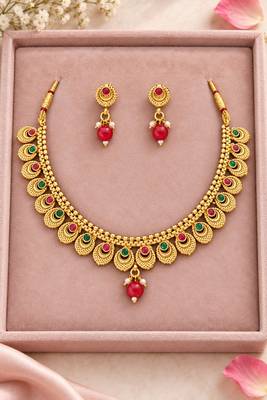 Gold-plated necklace set in multicolor - traditional style 1