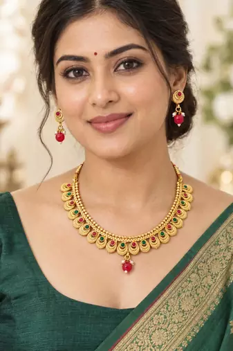 Gold-plated necklace set in multicolor - traditional style