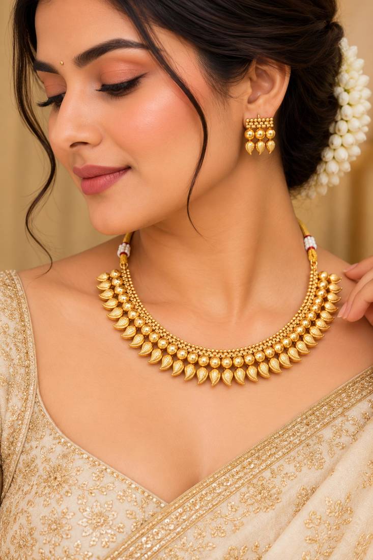 Gold-plated necklace set in gold - contemporary style