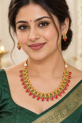 Gold-plated necklace set in multicolor - traditional style