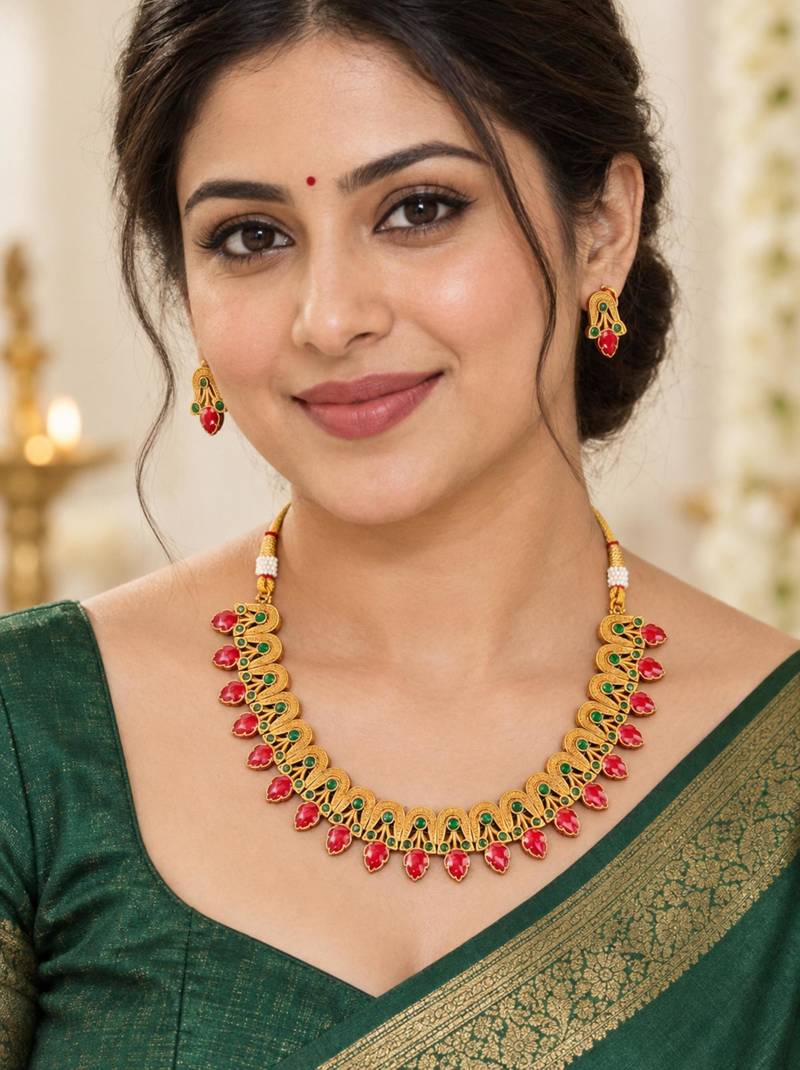 Gold-plated necklace set in multicolor - traditional style