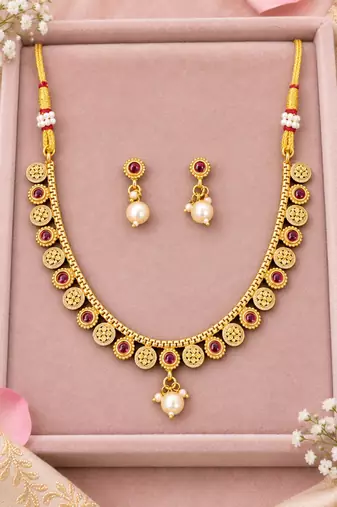 Gold-plated necklace set in multicolor - traditional style
