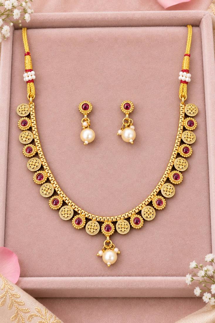 Gold-plated necklace set in multicolor - traditional style