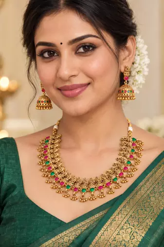 Gold-plated necklace set in multicolor - traditional style